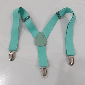 Suspender Boy Blue Clip On Y Back Adjustable Strap Stretch Aqua Turquoise